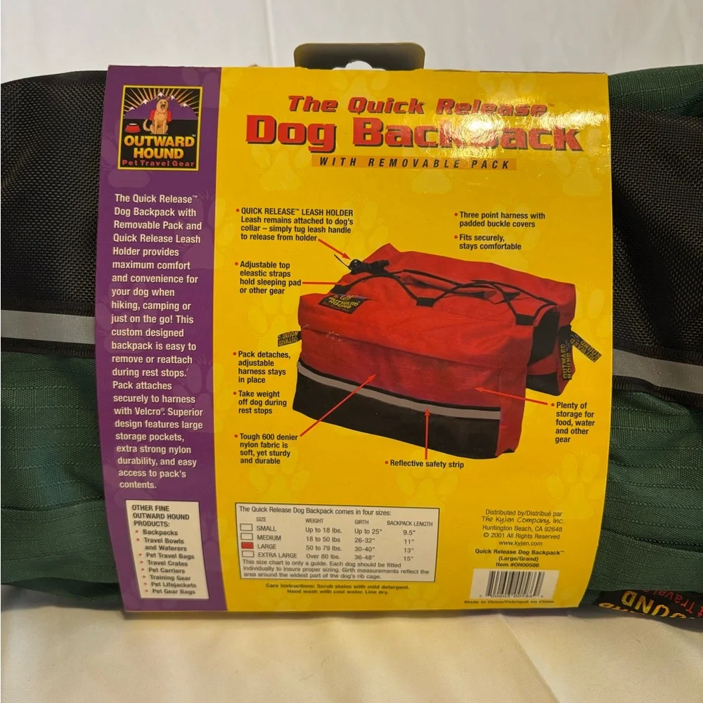 Outward Hound Green and Black Quick Release Dog Backpack